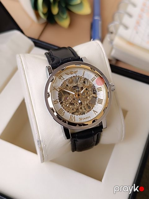 Kişi qol saatı WS 11379 Gümüş Qızılı Ağ, dairəvi, mexaniki, dəri kəmər, 40 mm - WS11379S.G.W — Bakı