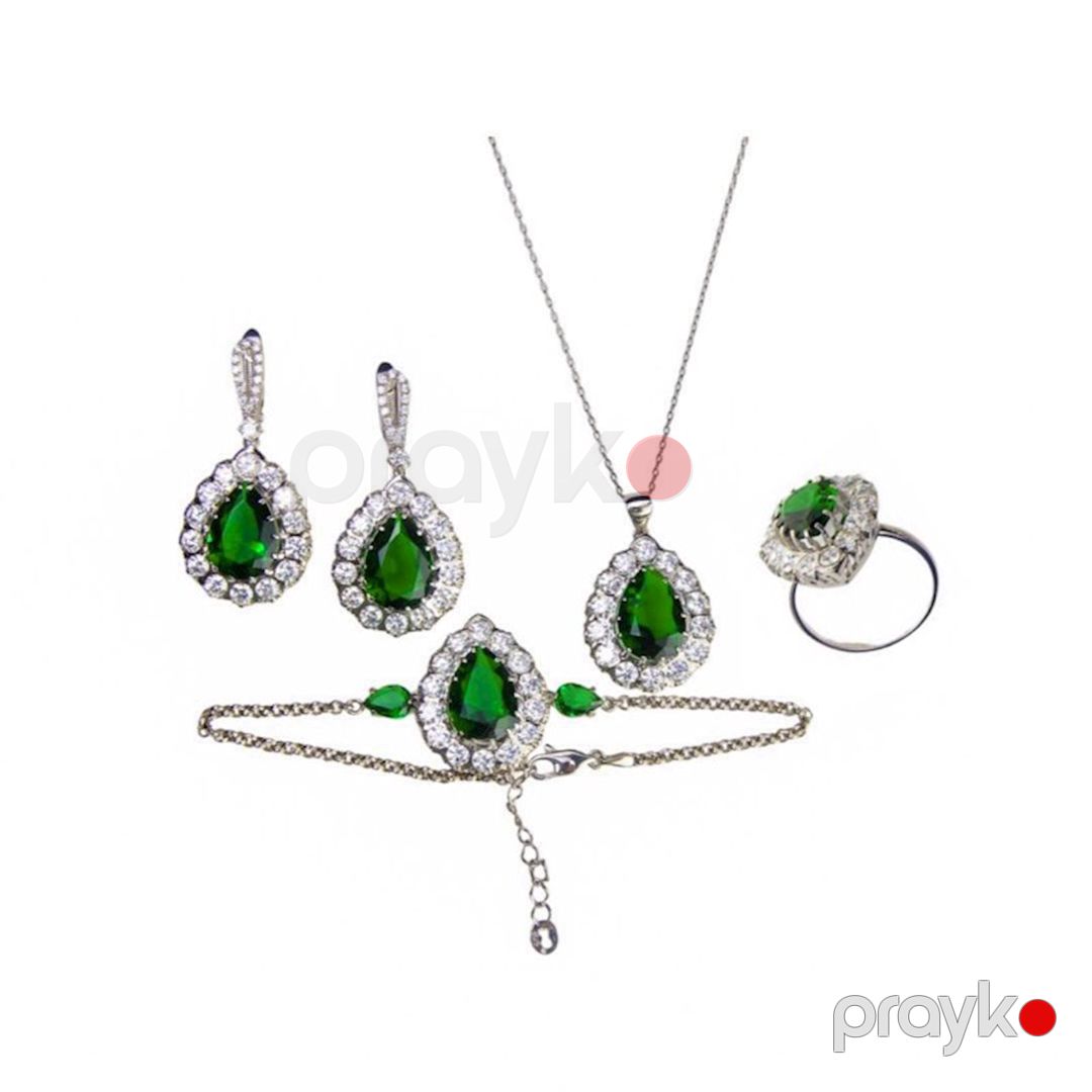 Zinət dəsti üzük,sep,qolbaq,sırğalar və kulon Azgold 1 Gümüşü/Yaşıl VJ579176 No Brand — Mallar, Bakı (2)