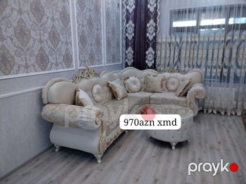 Lüks künc divan dəsti - Klassik barokko üslubunda, zərif qızılı oyma — Bakı