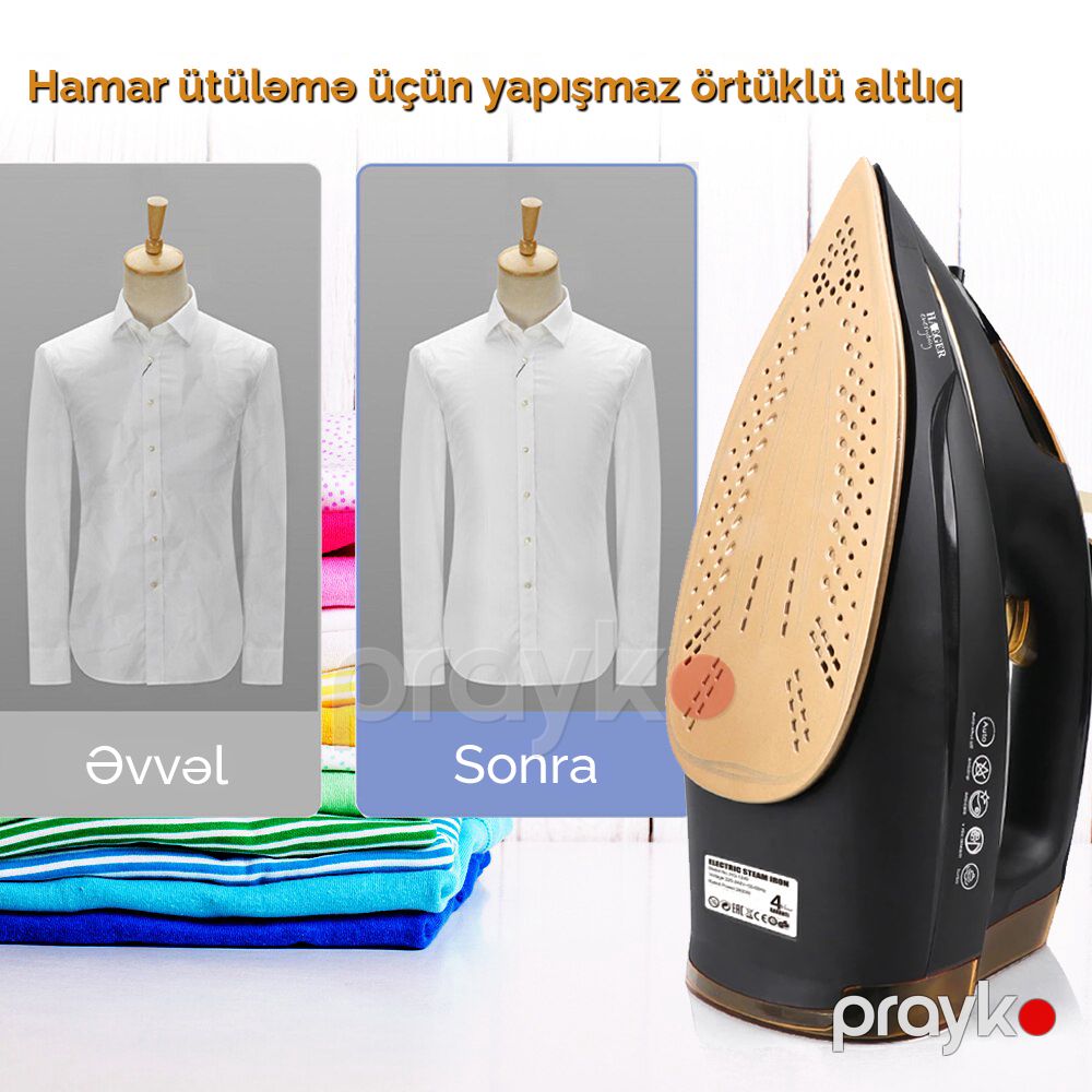 Buxarlı Ütü Haeger HG-1252 Keramika Altlıq 2400 W Gücündə 350 ml Qara Rəng — Ev texnikası, Bakı (3)