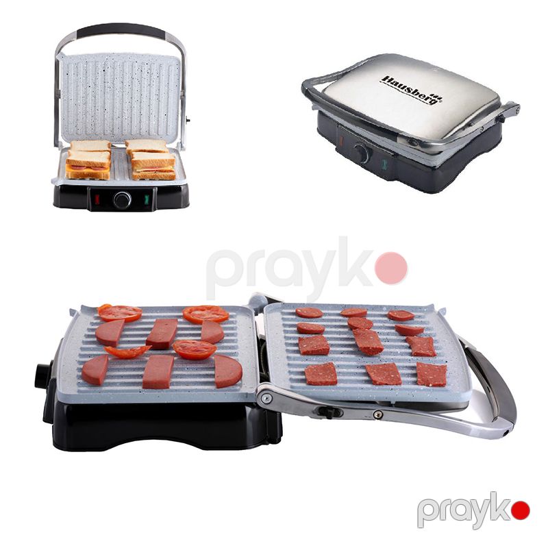 180° Dərəcə Açıla Bilən Hausberg Qril Toster 2200W Gücə Mexsus Qranit Pilləli Örtük HB-533 Yapışmayan 2 Örtüklü Sendviç Qril — Toster və vaflyasıcı, Bakı (4)
