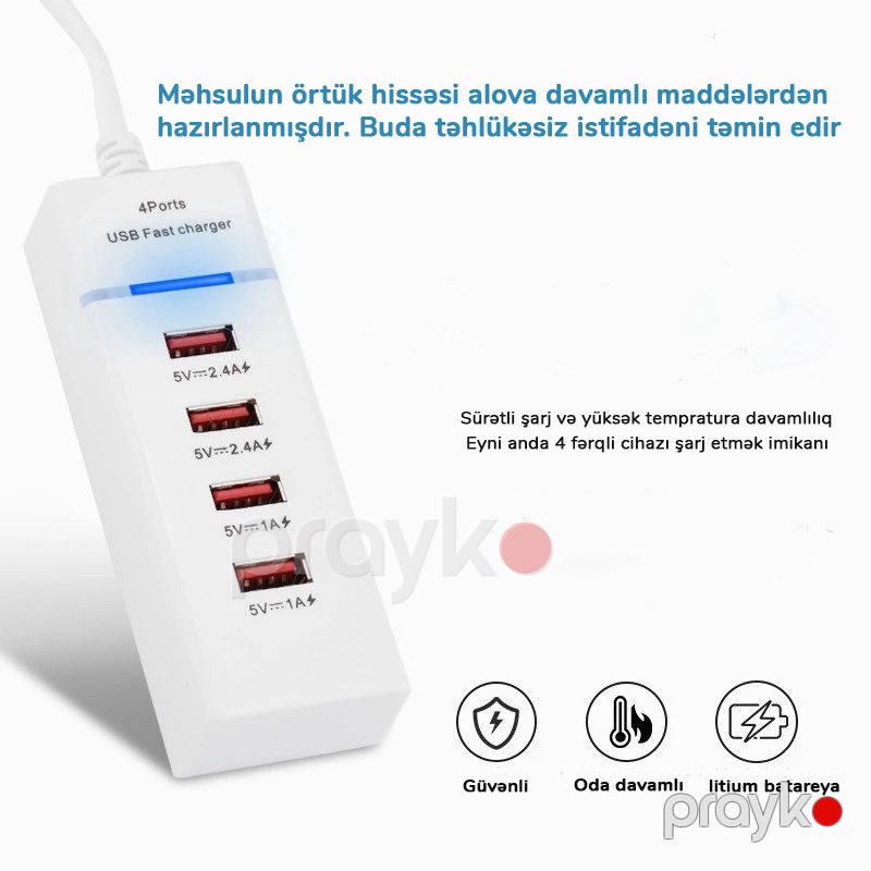 Çox Cərgəli In-line Plug Mobil Telefon Şarj Doldurma Rozetkası 4 USB Şarj Doldurma Cihazı 15W — Mallar, Bakı (5)