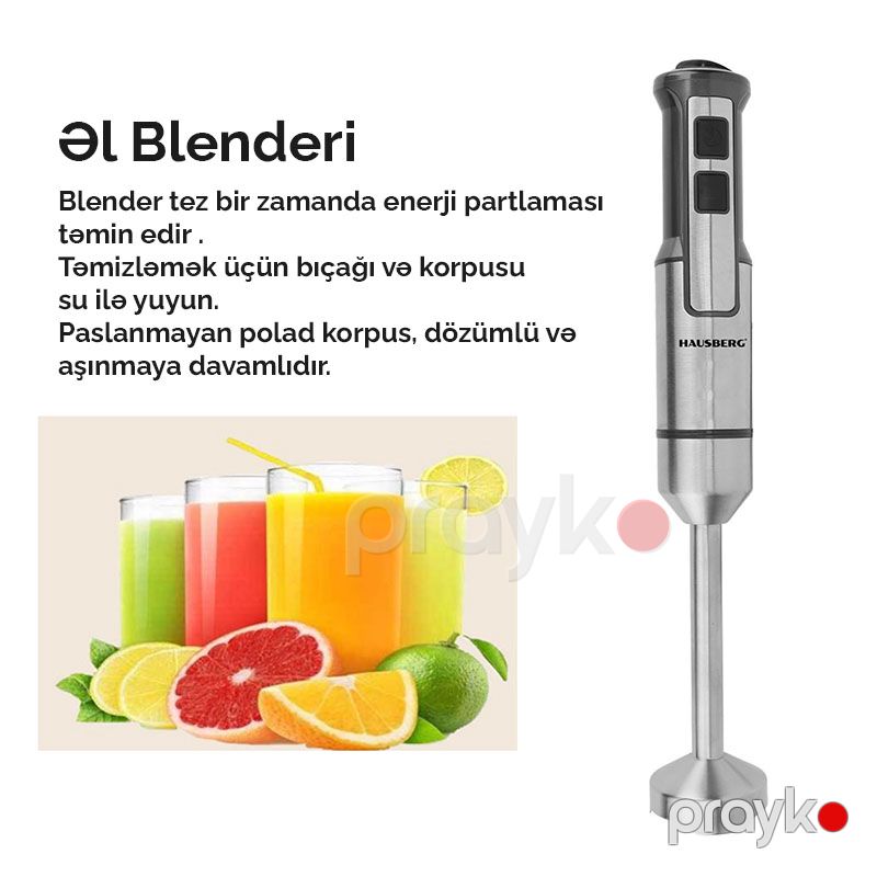Əl Blenderi Hausberg HB-7668RS Funksional 2 Sürətli Mətbəx Blenderi 750-1000W — Blenderlər, xırdalayanlar və mikserlər, Bakı (2)