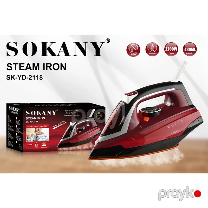 Sokany SK-YD-2118 Elektrikli Buxarlı Ütü Keramika Altlıqlı Buxarlı Ütü 2200W — Ev texnikası, Bakı (4)