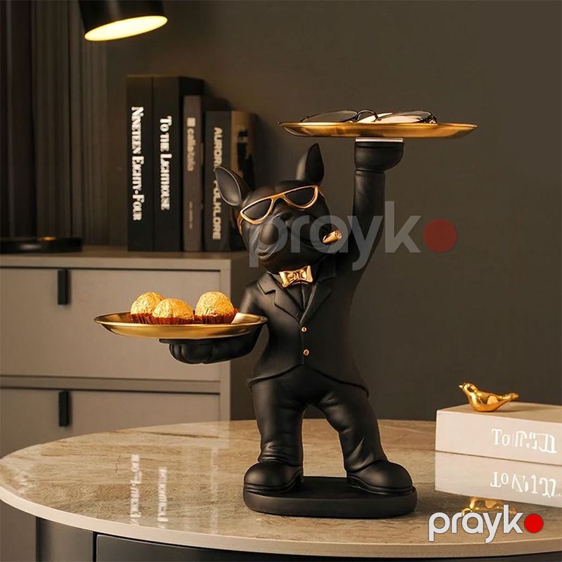 Heykəlcik 32sm It heykəli Şirniyyat Saxlama Heykəli Qara Sevimli Eynəklə Aksessuar Saxlama Qabı Nordic Fransız Bulldoq — Mallar, Bakı (2)