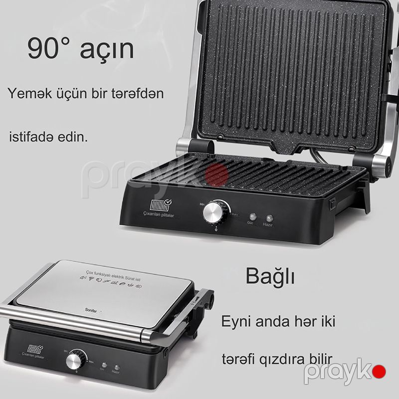 Sonifer SF-6142 Elektrikli Qril Sendvic Maşını Xüsusi Yapışmayan Örtüklü Profesionnal Termostat Nəzarətli Toster Grill Maker Sandwich Maker — Toster və vaflyasıcı, Bakı (3)