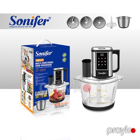 2 Qablı Sonifer SF-8201 Doğrayıcı Ev Yeməkləri üçün Çoxməqsədli Qida Prosessoru 10-u 1-də Doğrayıcı Dilimləyici — Bakı