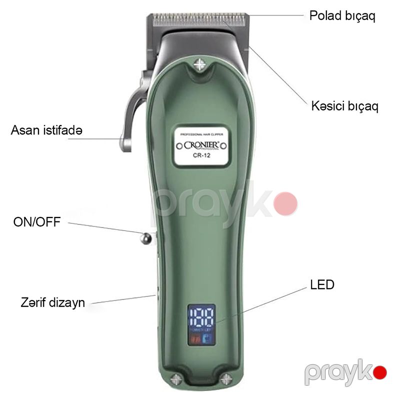 Professional Cronier Simsiz Peşəkar Saç Kəsici Avtomatik Güc Rejmli 2500 mAh Kişi Saç Kəsmə Trimmeri CR12 — Usturalar, trimmerler və epilyatorlar, Bakı (4)