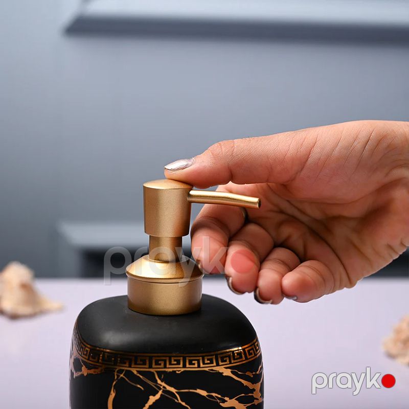 Qara və Qızılı Keramik Sabun Dispenseri Maye Sabun qabı Keramik Qara Silindrik Sabun Dispenseri — Mallar, Bakı (5)