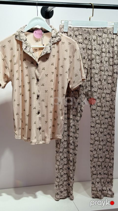 Şalvarlı pijama dəsti, qəhvəyi, elastan/poliester, ölçü L — Bakı
