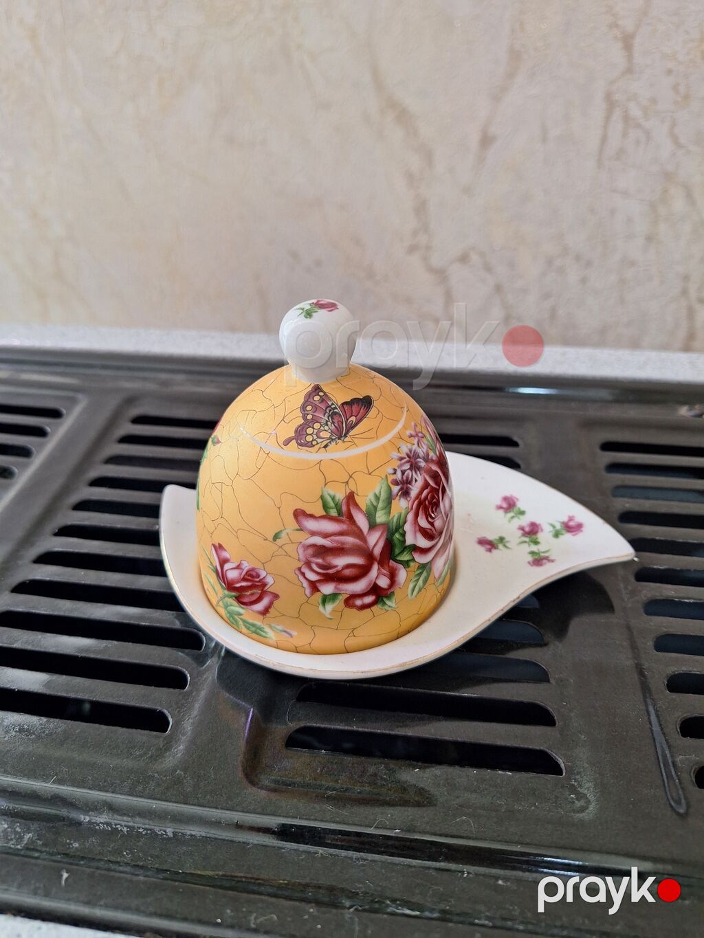 Porselen yağ qabı – qapaqlı, boşqabla dəst - Material: parlaq — Süfrə qabı, Gəncə (4)