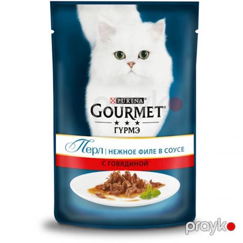 Nəm yem Gourmet Perle pişiklər üçün Zərif souslu file mal əti ilə 85 q — Bakı