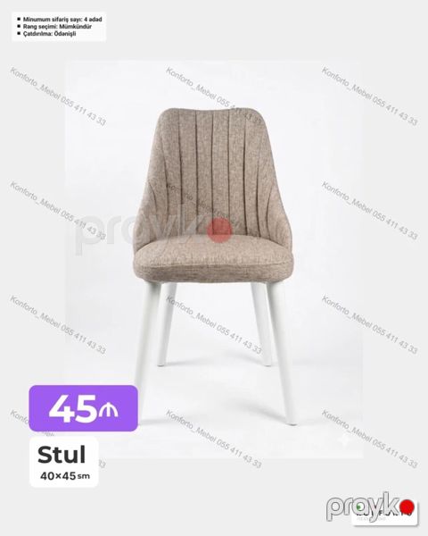 Məhsul: Yumşaq oturacaqlı stul Ölçü: 40×45 sm Təsvir: - Zərif — Bakı