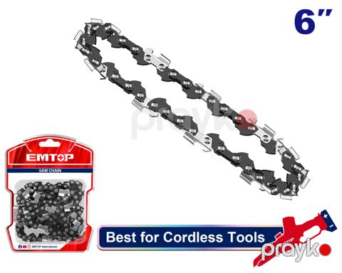 Mişar zənciri Emtop 6 inch, zəncir addımı 1/4", qalınlıq 0.043", 38 bənd, uyğunluq: ELGA2068, ELGA20682 və ULGA20682 modelləri üçün, qablaşdırma: ikiqat blister - ECCL5061 — Bakı