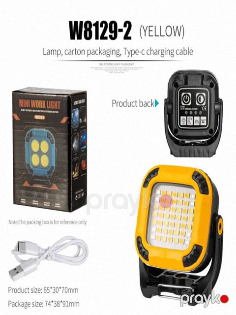 Əl fənəri W8129-2 YT-90-517, COB və LED işıqları, 14 rejim, 1200 mAh, Type-C, maqnit baza, 65x30x70 mm, 81.8 q - YT-90-517 — Bakı