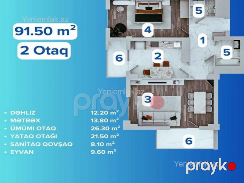 Satılır 2 otaqlı Bina evi menzil (Yeni tikili), 92.5 m², Binəqədi rayonu — Mənzil, Bakı (9)