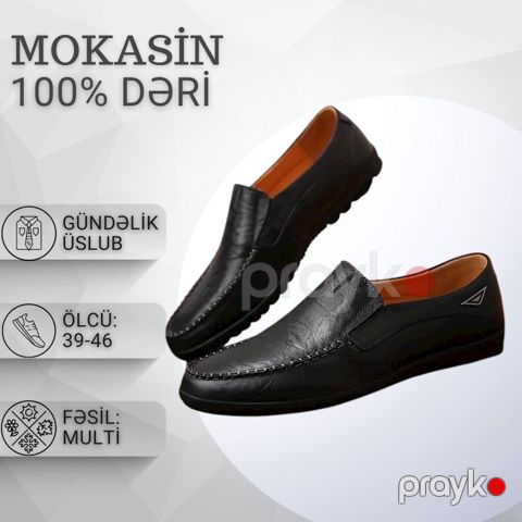 Kişilər üçün mokasin EB 652, təbii dəri, qara, ölçü 39 — Bakı