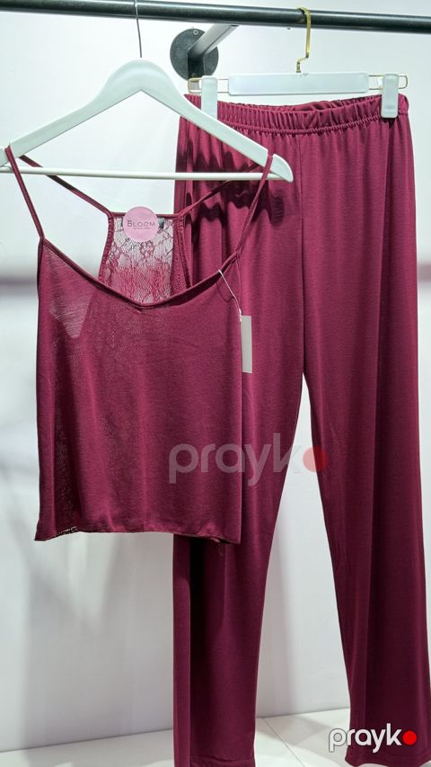 Şalvarlı pijama dəsti qadınlar üçün, elastan/viskoz, tünd qırmızı, ölçü L — Bakı