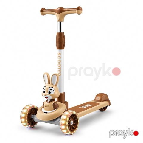 Uşaq samokatı VIP qatlanan samokat 3+ yaş, 3 təkərli Bunny Ride LED skuter qəhvəyi — Bakı