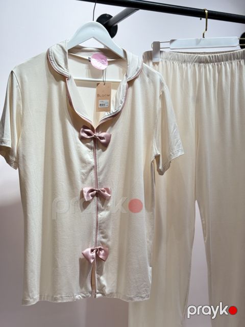 Qadınlar üçün şalvarlı pijama dəsti B-72, bej, poliester/likra, ölçü L — Bakı