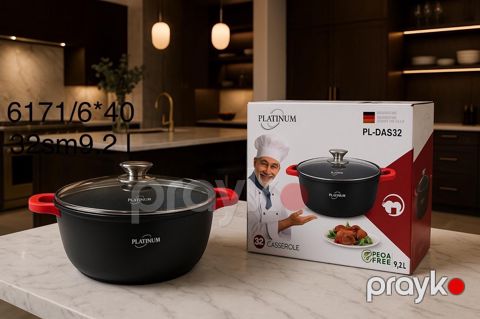 Qazan Platinum PL-DAS32, keramika, qara, 32 sm, 9200 ml — Bakı