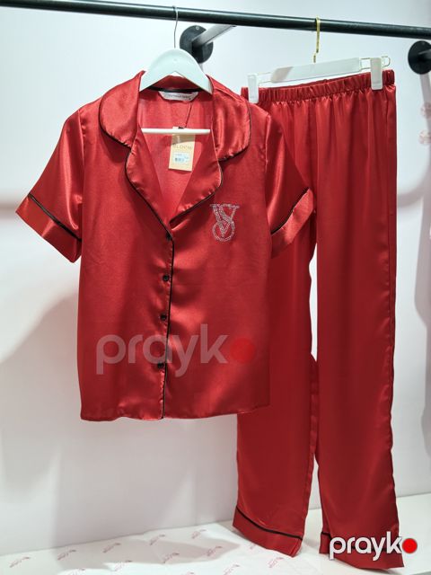 Qadınlar üçün şalvarlı pijama dəsti VS-4001, qırmızı, atlas, ölçü 40 — Bakı