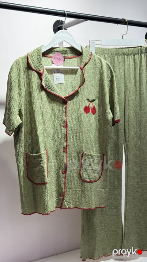 Şalvarlı pijama dəsti, yaşıl, viskoz/likra, ölçü S/M — Bakı