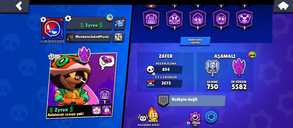 Məhsul: Brawl Stars oyun hesabı Xüsusiyyətlər: - Kupa yolu: 25 700 — Top oyunları, Masazır (3)