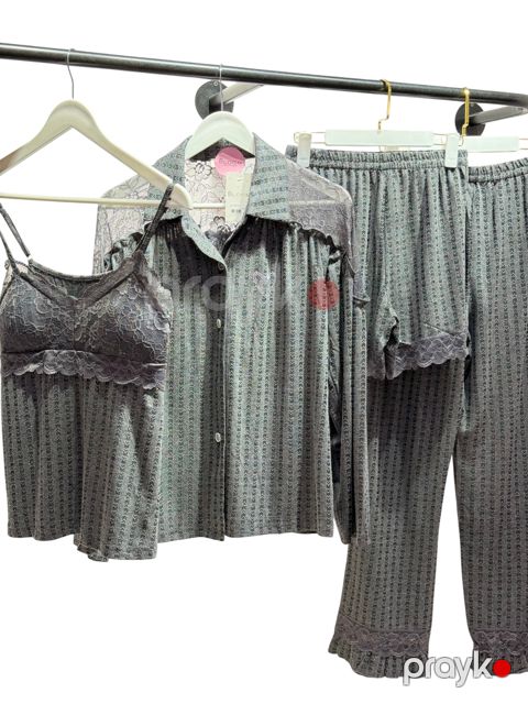 Qadın pijaması dəsti, boz, pambıq, ölçü One size — Bakı