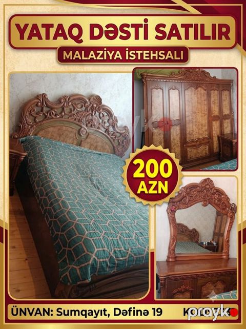 Yataq dəsti – Malayziya istehsalı, klassik oyma naxışlı massiv ağac — Sumqayıt