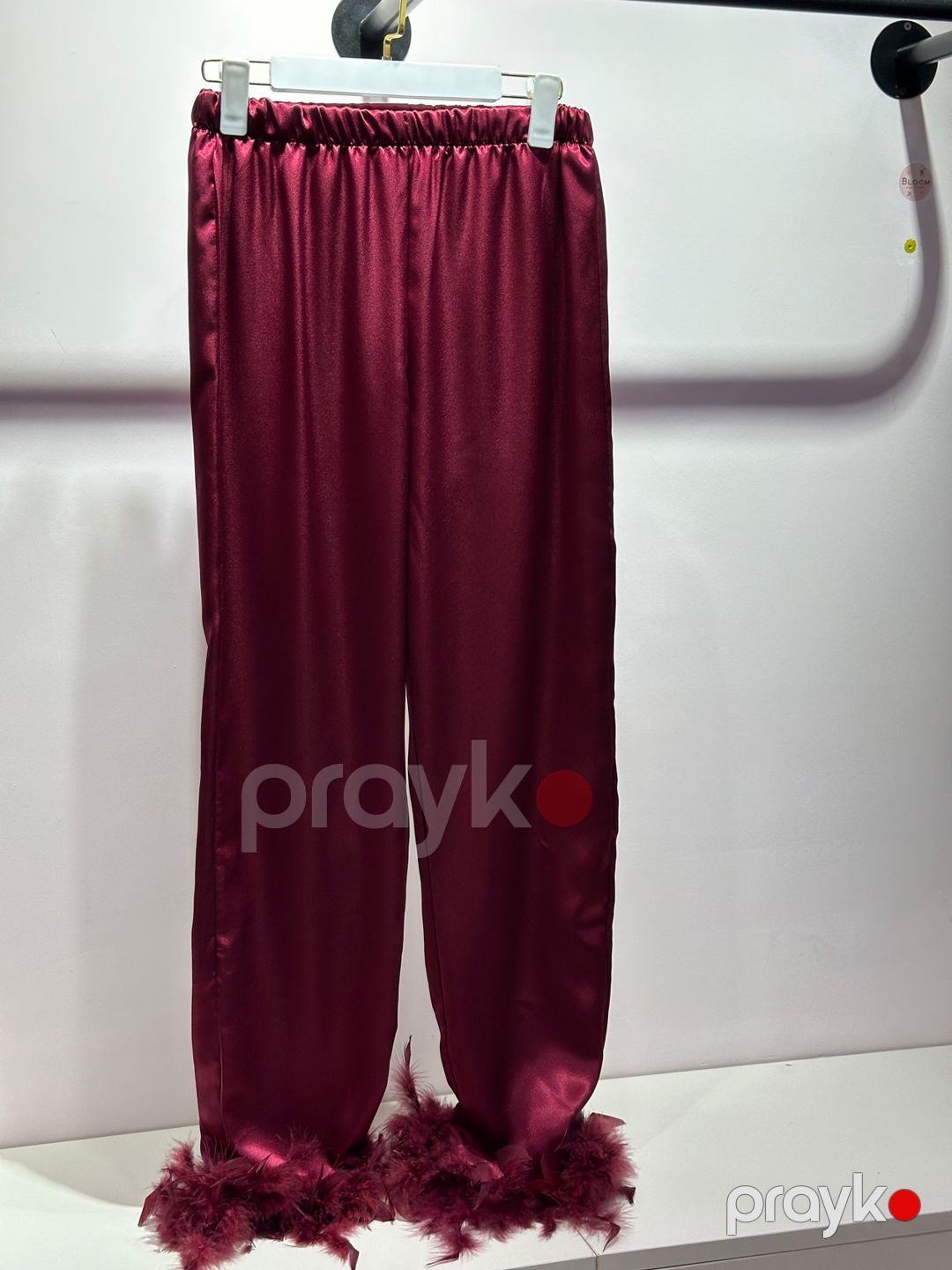 Qadınlar üçün şalvarlı pijama dəsti, tünd qırmızı, atlas, ölçü 2XL — Mallar, Bakı (2)