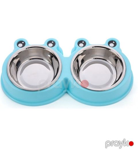 İtlər və pişiklər üçün yem qabı Zoolife Frog, plastik/metal, mavi — Bakı