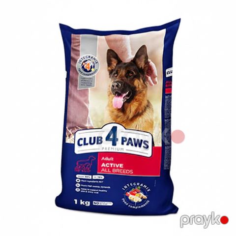 Quru yem Club 4 Paws Premium Adult Active All Breeds aktiv böyük bütün cins itlər üçün, 1 кг — Bakı