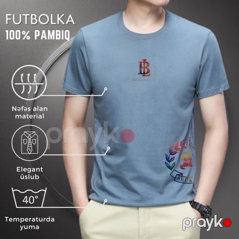 Kişilər üçün futbolka EB_1063, göy, pambıq, ölçü XXL — Bakı