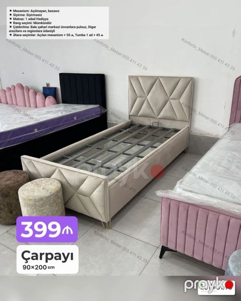 Çarpayı – 90×200 sm - Model: Açılmayan, bazasız - Parça: Sıyırməz — Bakı