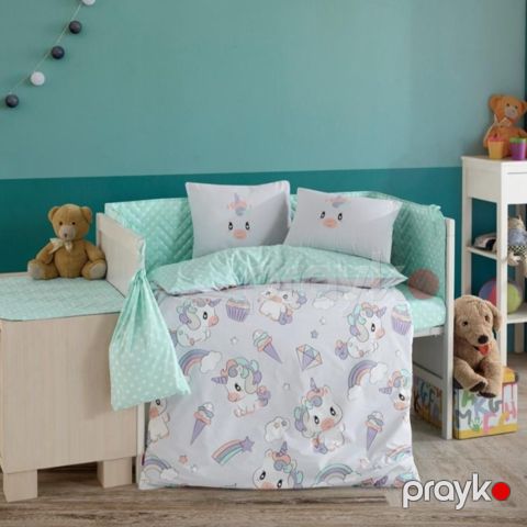 Uşaq yataq dəsti Hobby Mila Gri Poplin, yorğan üzü 100x150 sm, mələfə 110x160 sm, yastıq üzü 35x45 sm - 2 ədəd, pambıq, rəngbərəng — Bakı
