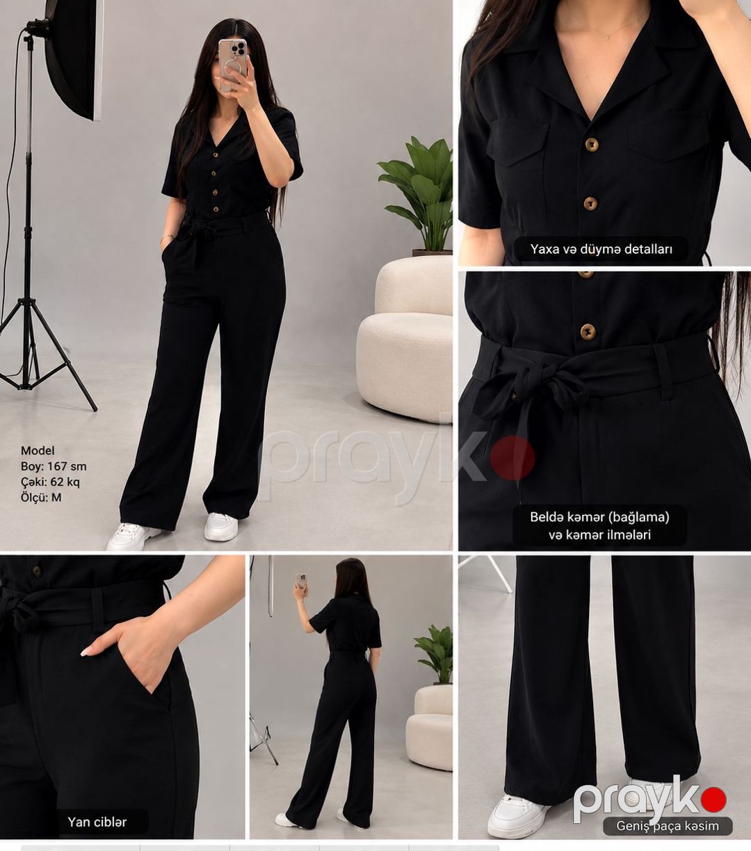 Qadınlar üçün şalvarlı kombinezon 37847417, kətən, qara, ölçü 44 — Mallar, Bakı (2)