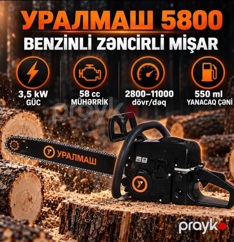 Zəncirli mişar Уралмаш, 3500 Vt, 0,55 l, Ev üçün/Odun tədarükü üçün/Bağ üçün — Bakı
