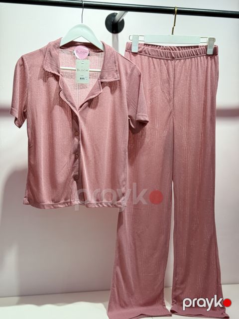 Şalvarlı pijama dəsti 01-00018, poliester, çəhrayı, ölçü M — Bakı