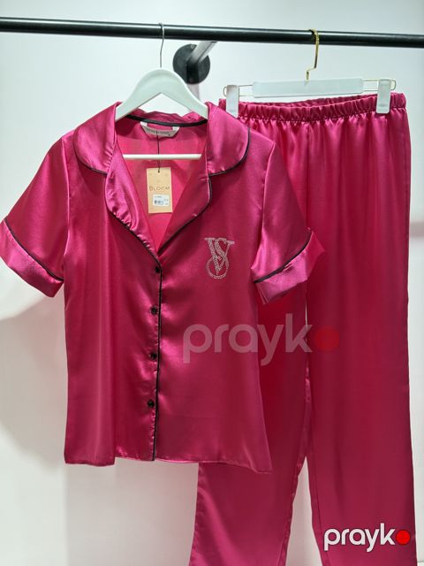 Qadınlar üçün şalvarlı pijama dəsti VS-4001, çəhrayı, atlas, ölçü 38 — Bakı