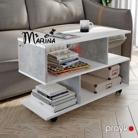 Jurnal masası Letta 3563_M25JurStWheelWhbet, Ldsp, 55.3x35x90 sm, ağ/boz — Bakı