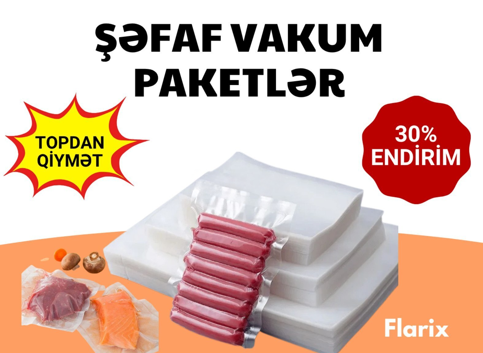 Vakuum paketlər 20x25 sm və 25x30 sm