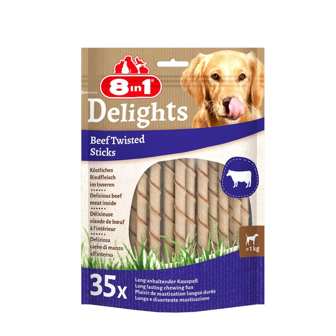 8in1 Delights Beef Twisted Sticks, крученые палочки с говядиной, 35 шт — Bakı