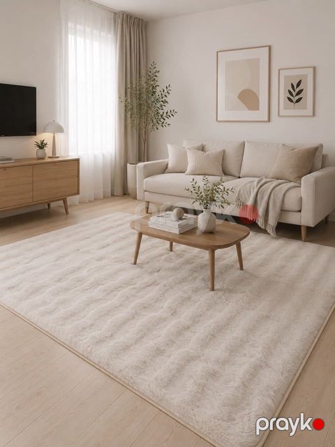 Xalça 46654210, dovşan tükü, 200x150 sm, bej — Bakı