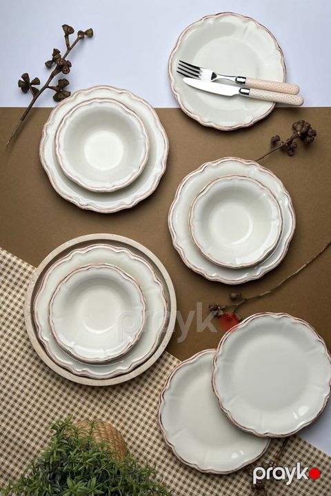 Yemək dəsti Stoneware Antik, 24 parça, 6 nəfərlik, keramika, bej — Bakı