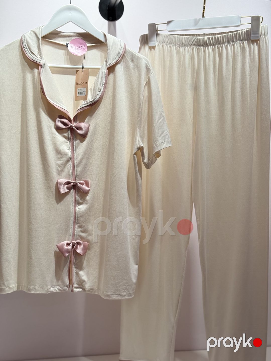 Qadınlar üçün şalvarlı pijama dəsti B-72, bej, poliester/likra, ölçü L — Mallar, Bakı (3)