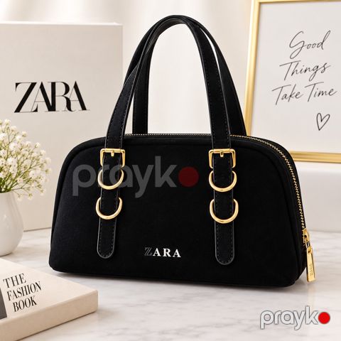 Çiyin çantası Zara qadınlar üçün, qara, nabuk, 28х15 sm — Bakı