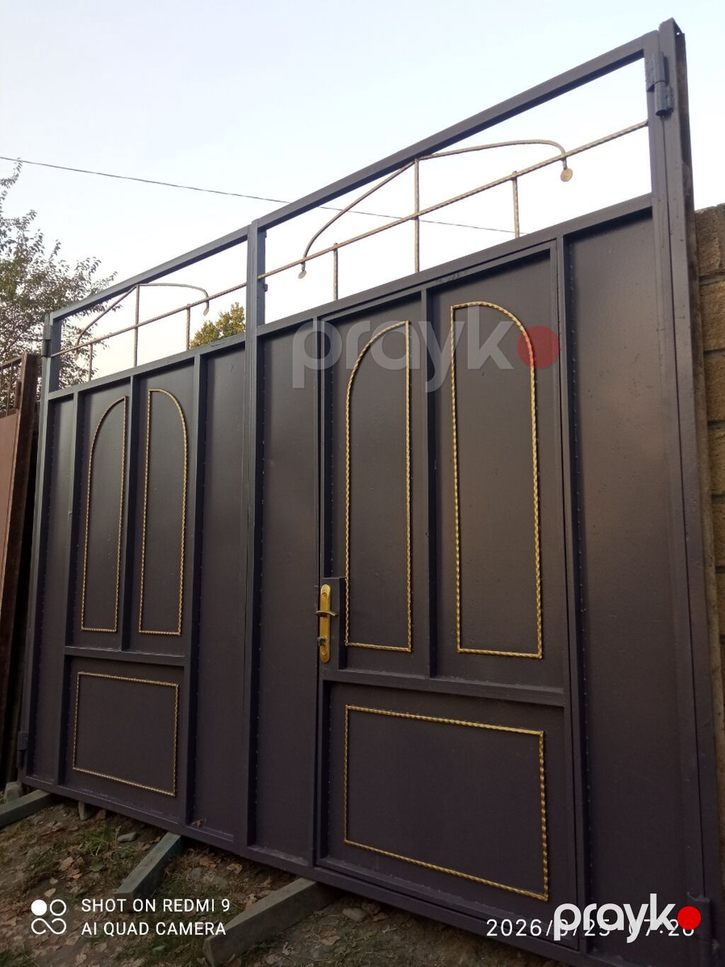 İşlənmiş Dəmir Həyət darvazası, Yana açılan, Mexaniki, Qapı ilə, rəng - Boz, Kredit yoxdur, Ödənişli çatdırılma — Pəncərələr, qapılar, balkonlar, Qəbələ (2)
