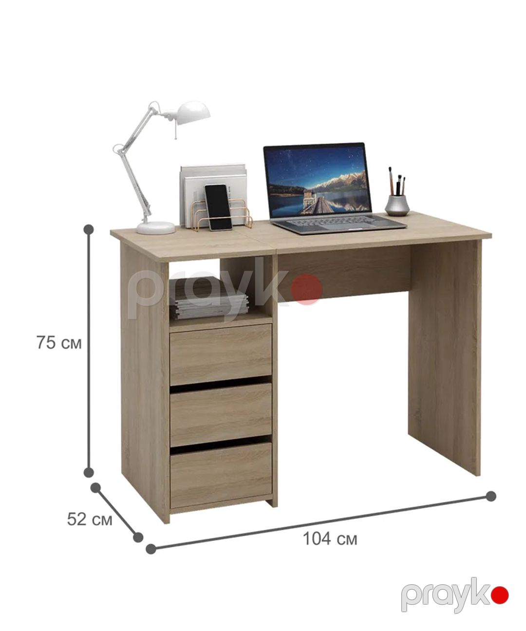 Kompüter masası Letta 3563_M25Stol3PlokiOtkritiySon, Ldsp, 75x52x104 sm, qəhvəyi — Mallar, Bakı (2)