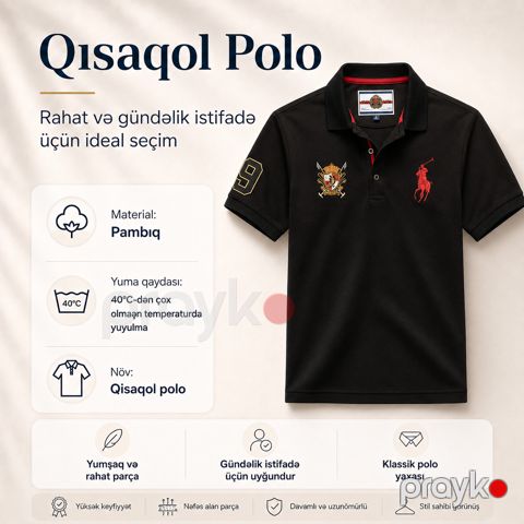 Polo kişilər üçünEB_1391, qara, pambıq, ölçü 3XL — Bakı